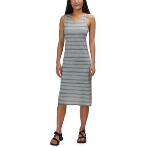 Icebreaker Merino Yanni Cool-Lite Striped Racerback Tank Midi Dress Grey Small